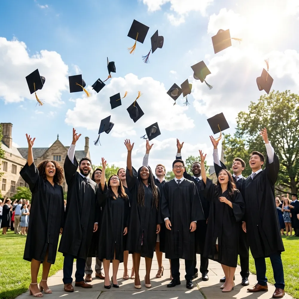 Graduates throwing caps in the air